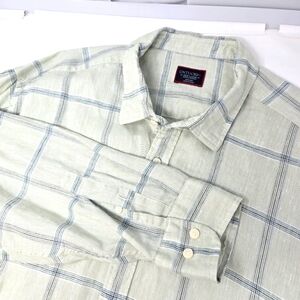 Untuckit Masaccio WR 100% Linen Long Sleeve Green Plaid Shirt Size 3XL XXL 41068